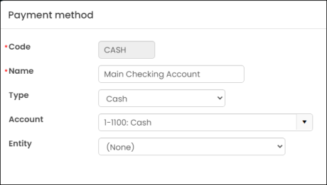 Payment method configuration window